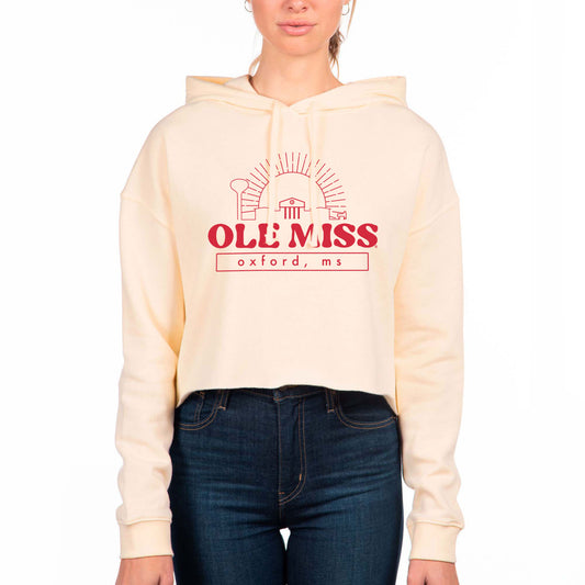 Women's Uscape Apparel Cream Ole Miss Rebels Fleece Crop Hoodie
