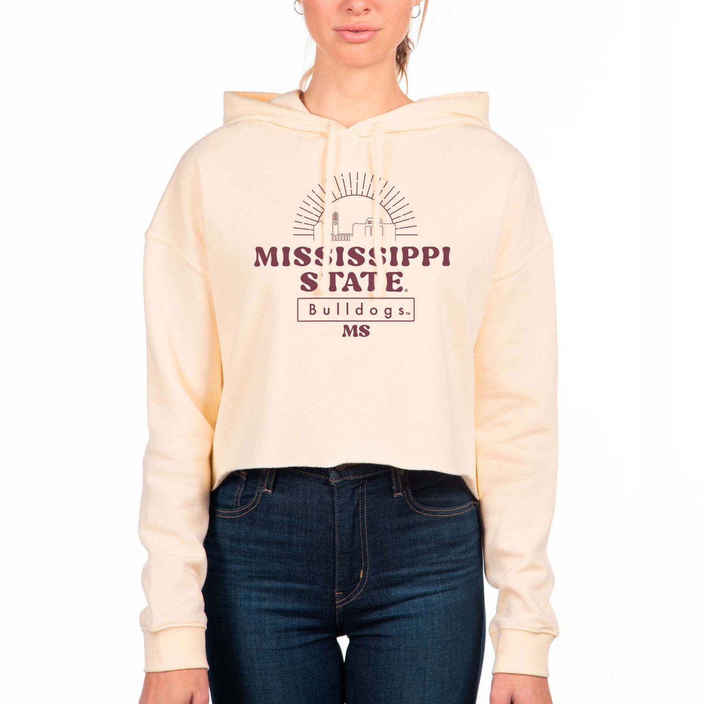 Women's Uscape Apparel Cream Mississippi State Bulldogs Fleece Crop Hoodie