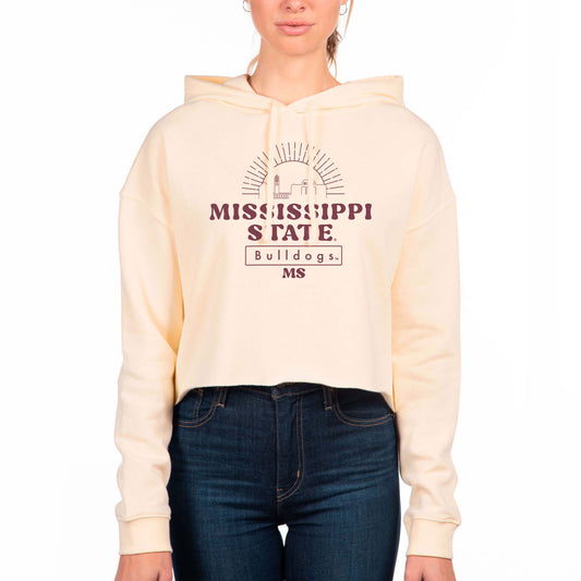 Women's Uscape Apparel Cream Mississippi State Bulldogs Fleece Crop Hoodie