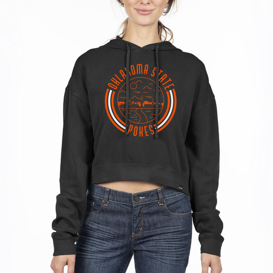 Women's Uscape Apparel Black Oklahoma State Cowboys Pigment Dyed Fleece Crop Hoodie