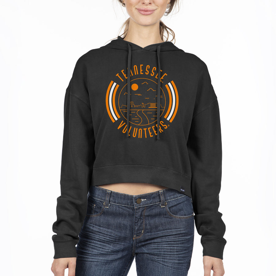 Women's Uscape Apparel Black Tennessee Volunteers Pigment Dyed Fleece Crop Hoodie