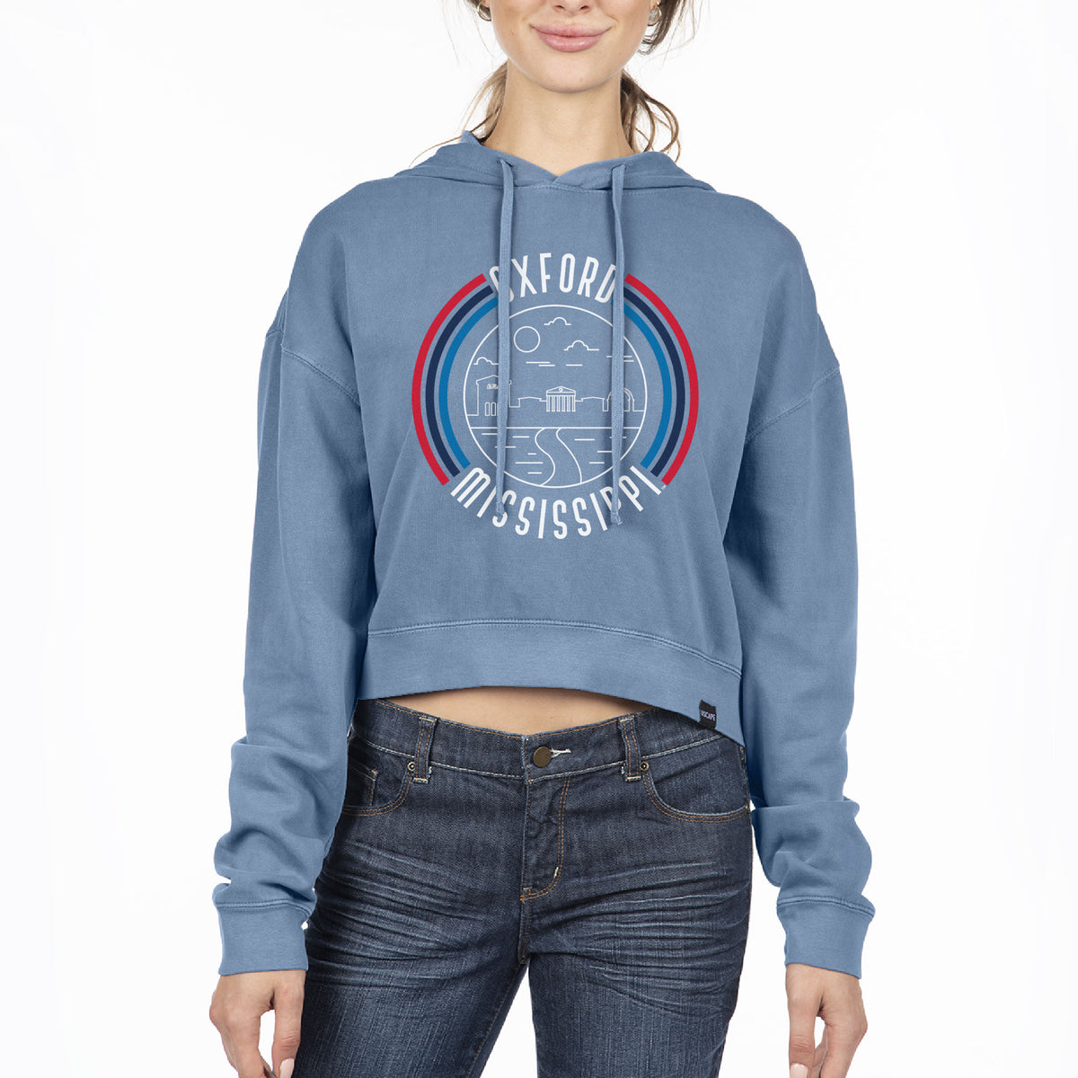 Women's Uscape Apparel Powder Blue Ole Miss Rebels Pigment Dyed Fleece Crop Hoodie