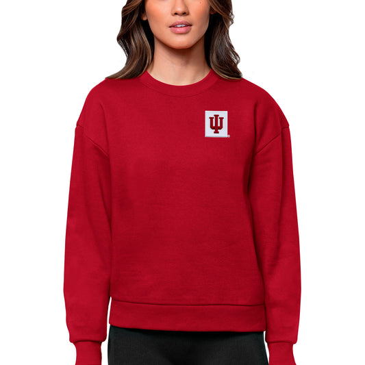 Women's Antigua Crimson Indiana Hoosiers Logo Victory Crewneck Pullover Sweatshirt