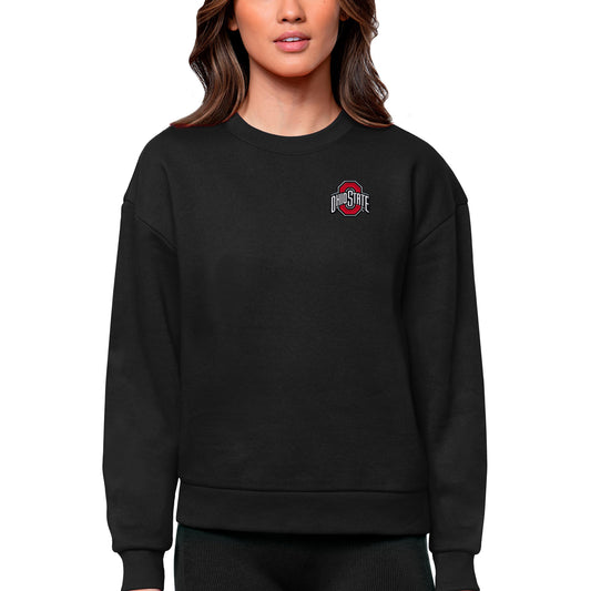 Women's Antigua Black Ohio State Buckeyes Logo Victory Crewneck Pullover Sweatshirt