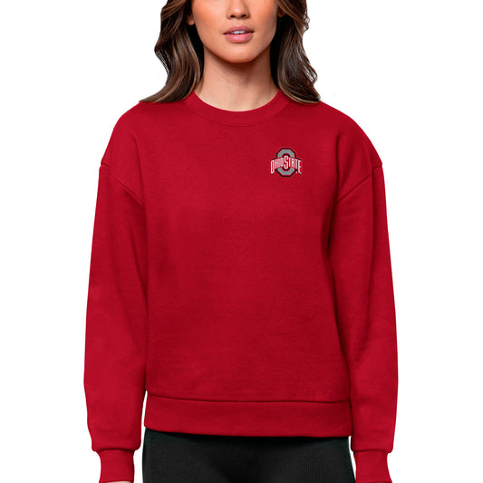 Women's Antigua Scarlet Ohio State Buckeyes Logo Victory Crewneck Pullover Sweatshirt