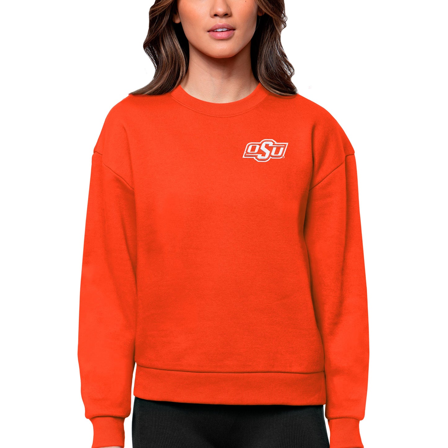 Women's Antigua Orange Oklahoma State Cowboys Logo Victory Crewneck Pullover Sweatshirt