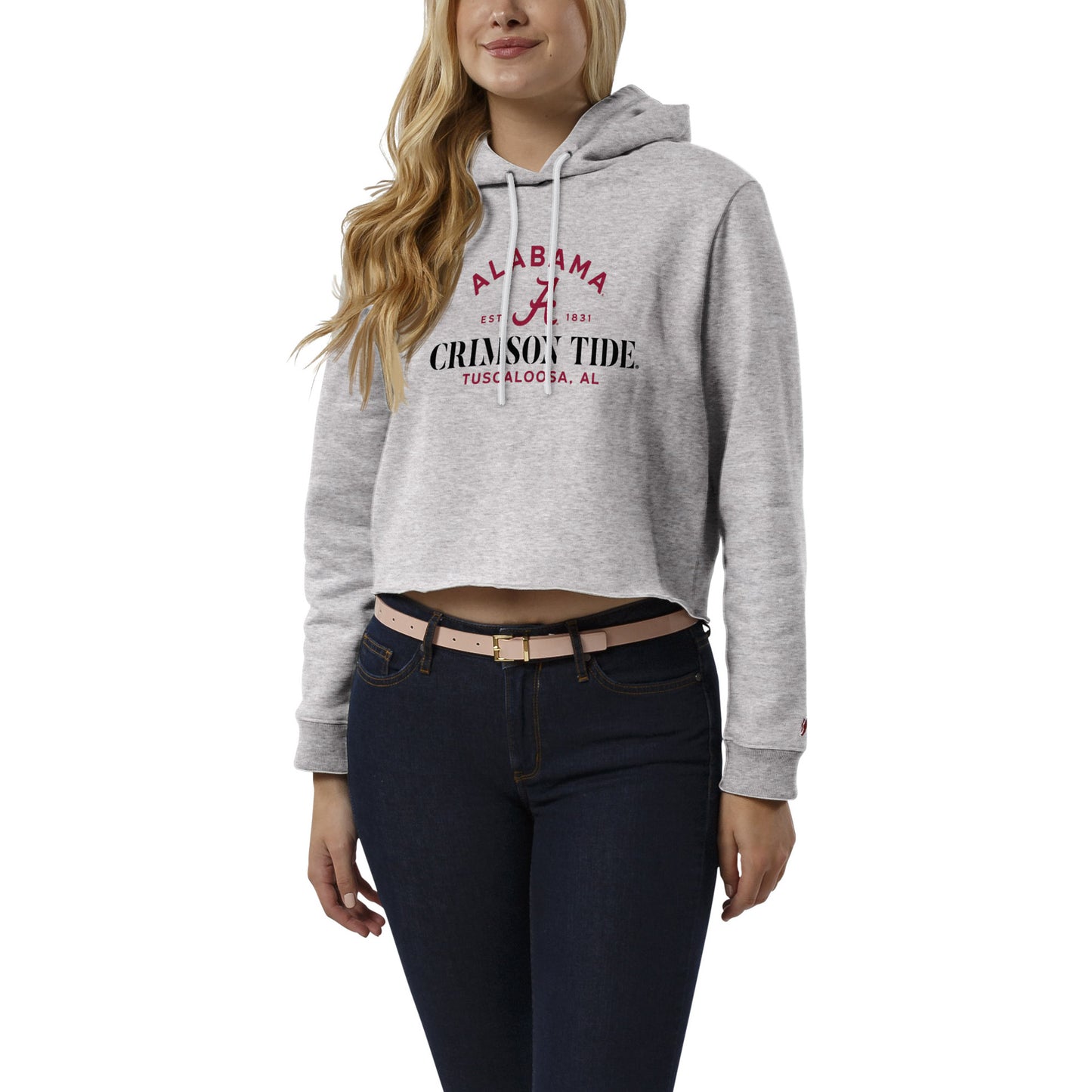 Women's League Collegiate Wear Heather Gray Alabama Crimson Tide 1636 Cropped Pullover Hoodie