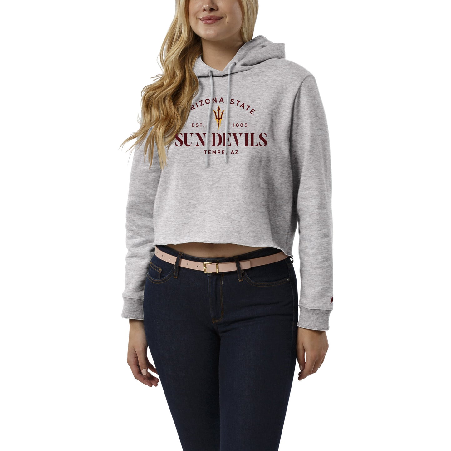 Women's League Collegiate Wear Heather Gray Arizona State Sun Devils 1636 Cropped Pullover Hoodie