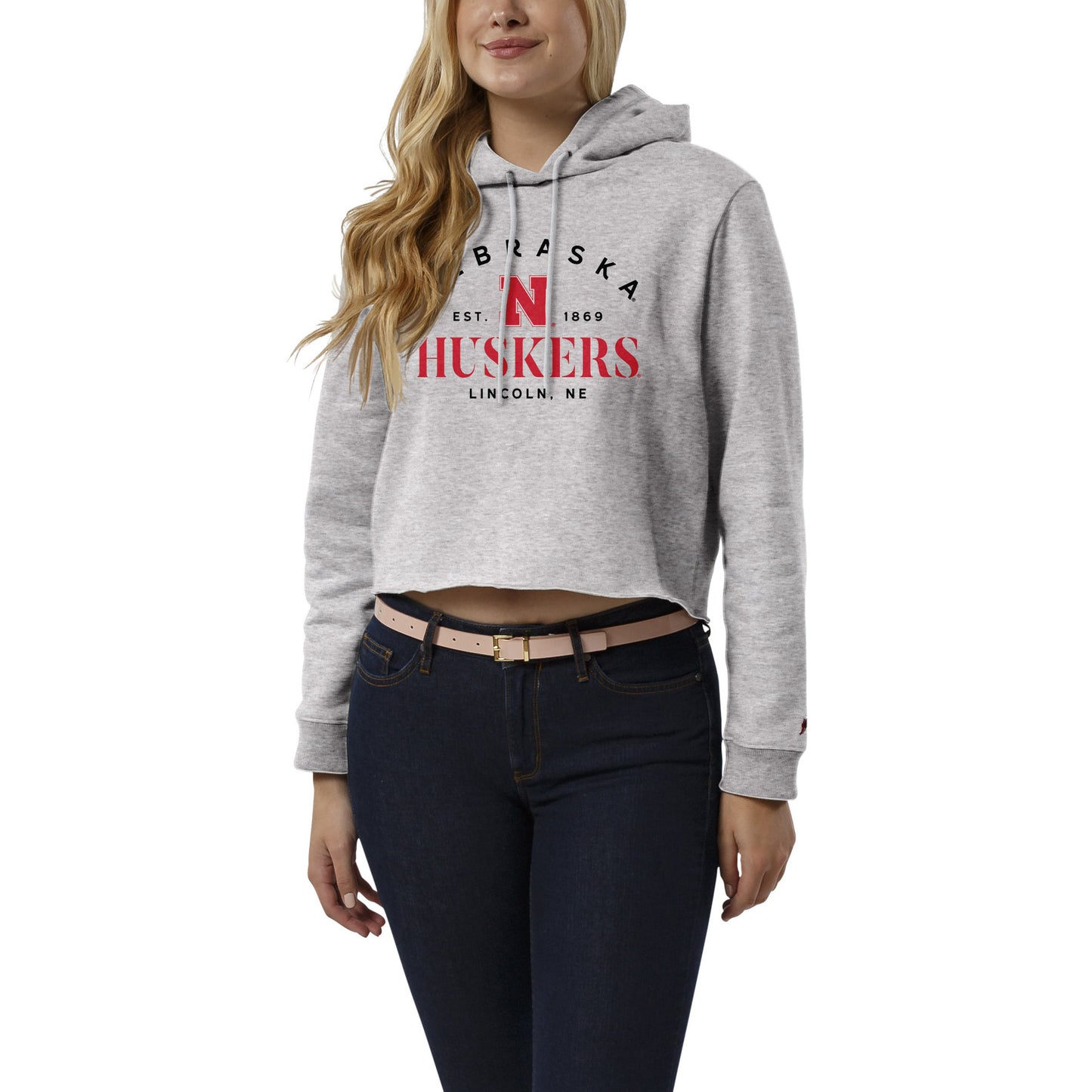 Women's League Collegiate Wear Heather Gray Nebraska Huskers 1636 Cropped Pullover Hoodie