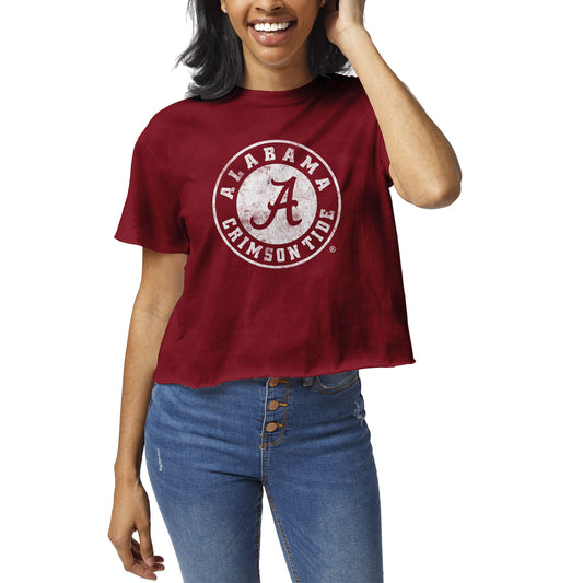 Women's League Collegiate Wear Maroon Alabama Crimson Tide Clothesline Crop T-Shirt