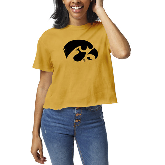 Women's League Collegiate Wear Gold Iowa Hawkeyes Clothesline Crop T-Shirt