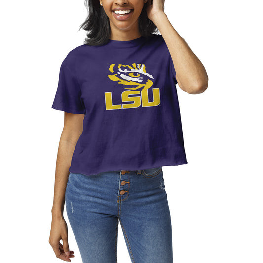 Women's League Collegiate Wear Purple LSU Tigers Clothesline Crop T-Shirt