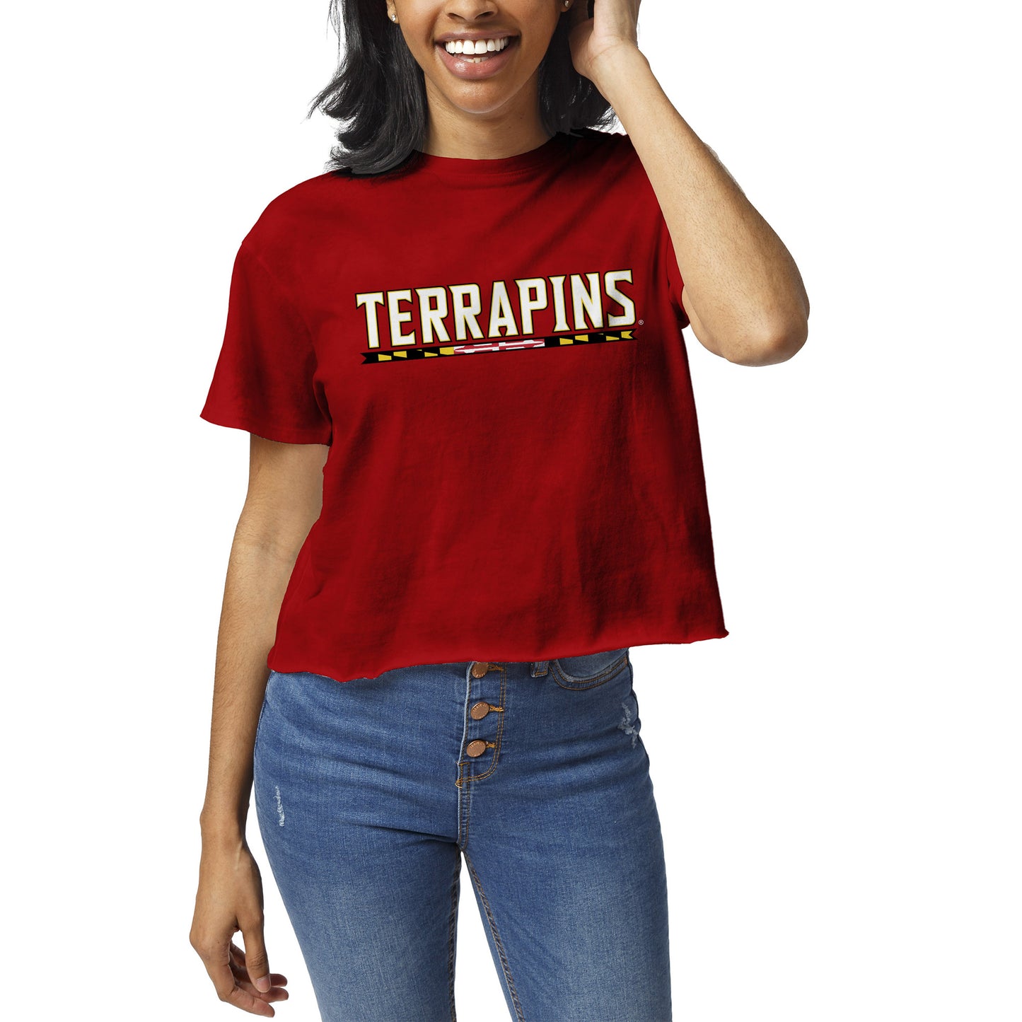 Women's League Collegiate Wear Red Maryland Terrapins Clothesline Crop T-Shirt