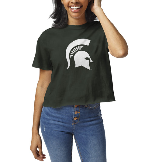 Women's League Collegiate Wear Green Michigan State Spartans Clothesline Crop T-Shirt