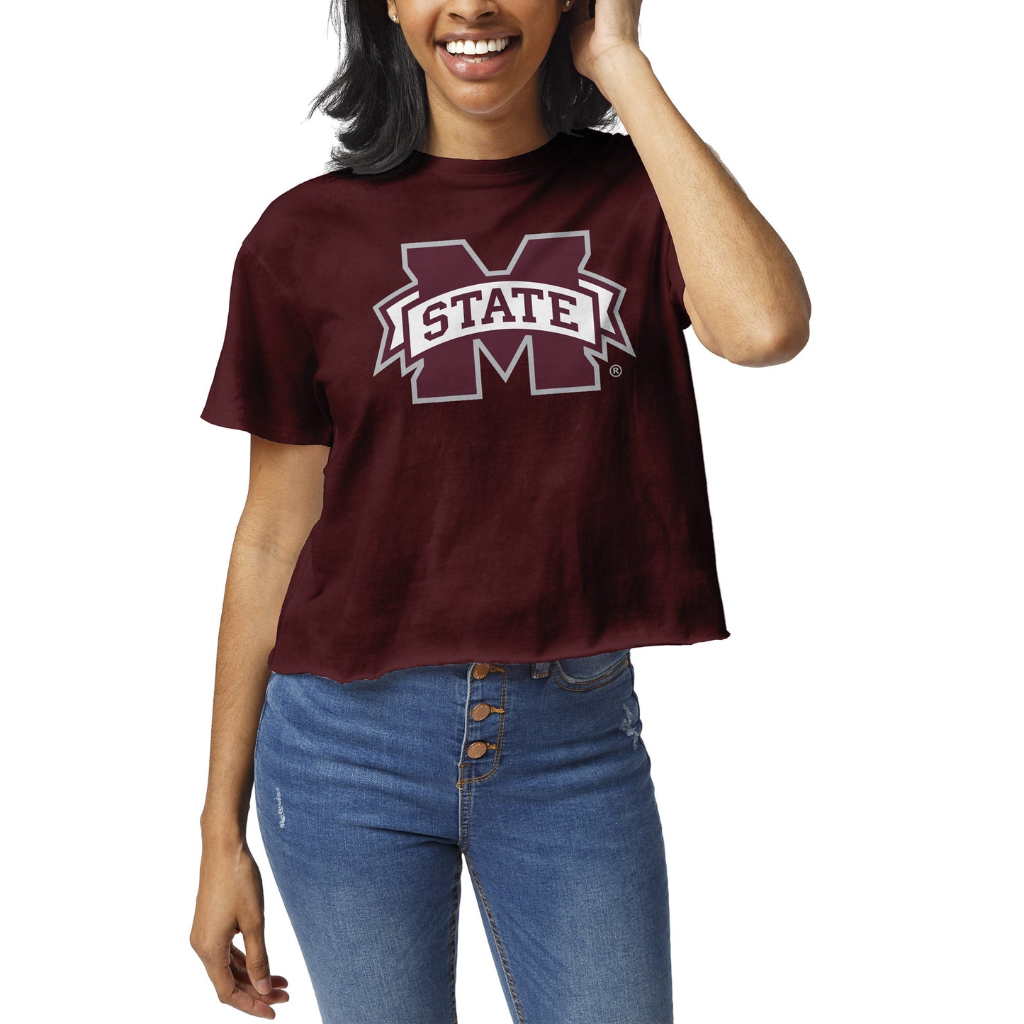 Women's League Collegiate Wear Maroon Mississippi State Bulldogs Clothesline Crop T-Shirt