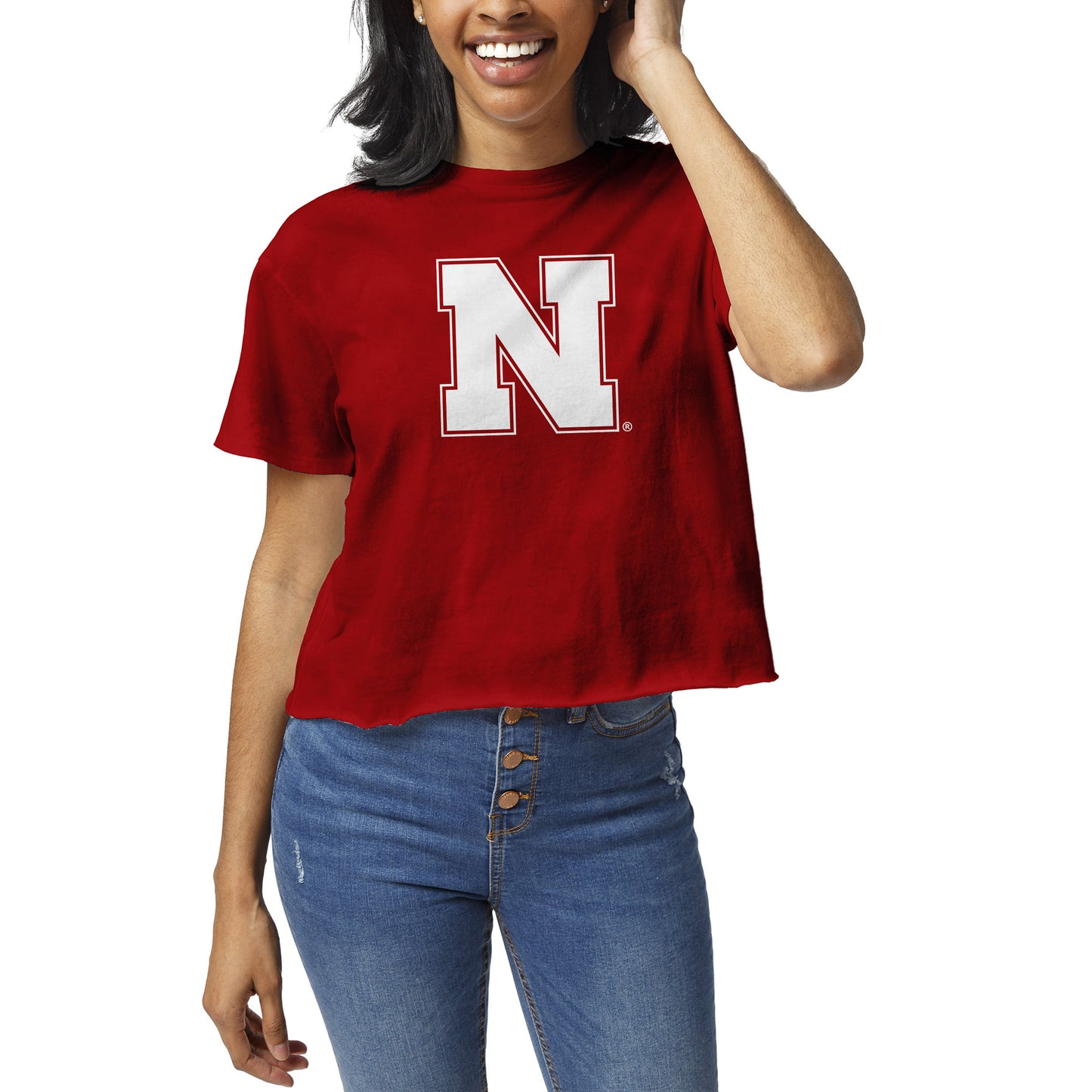 Women's League Collegiate Wear Red Nebraska Huskers Clothesline Crop T-Shirt