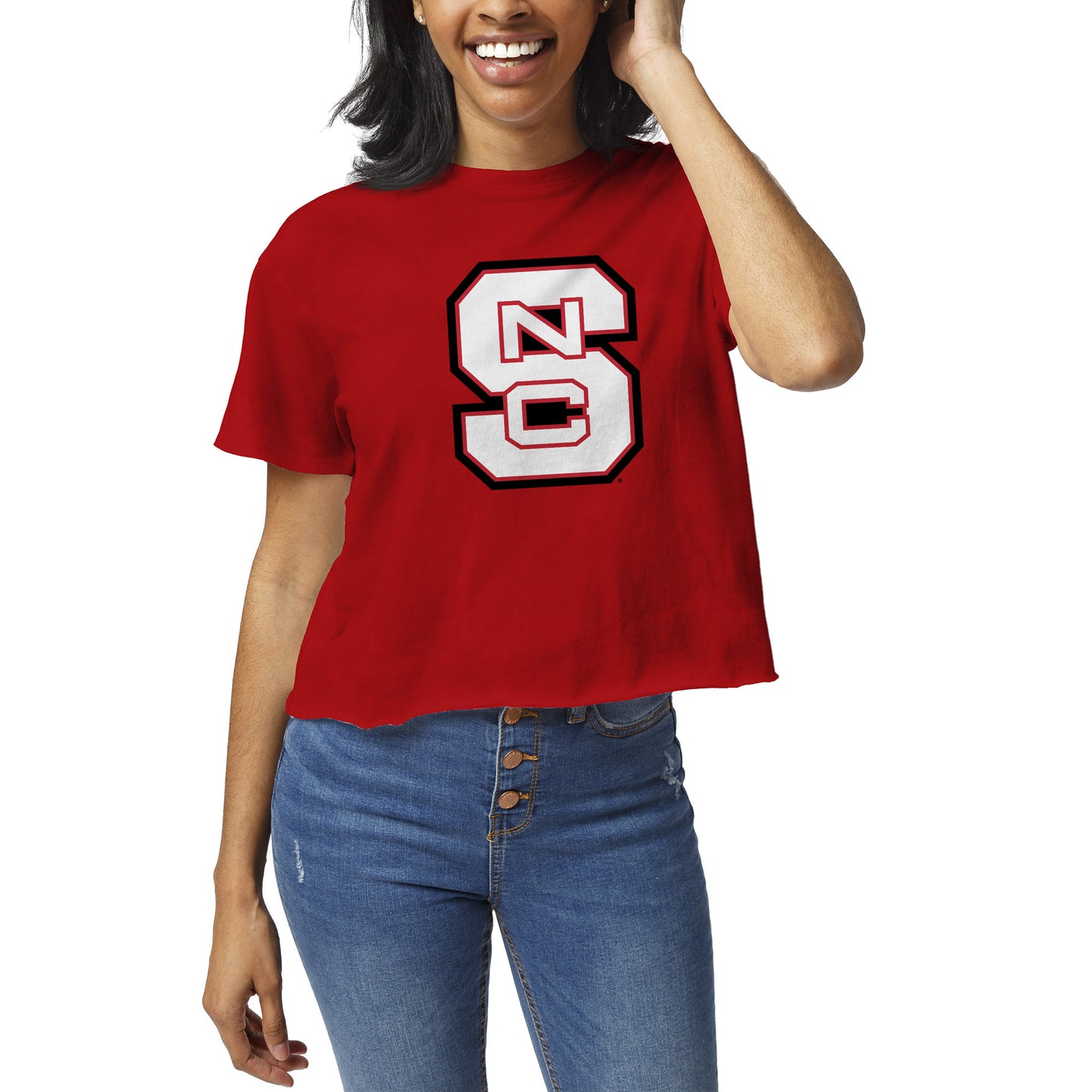 Women's League Collegiate Wear Red NC State Wolfpack Clothesline Crop T-Shirt