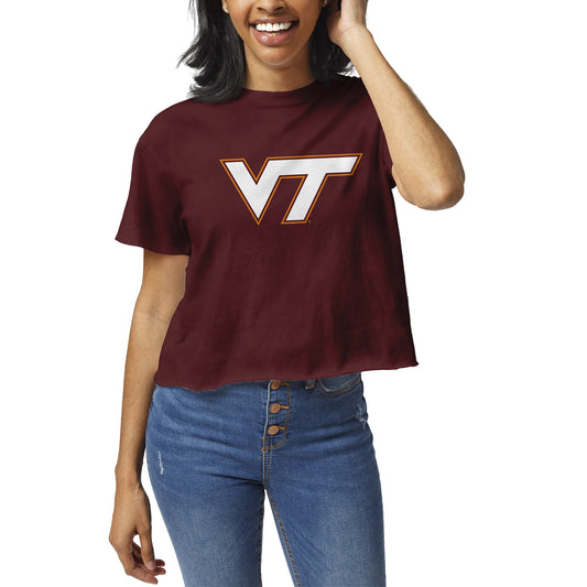 Women's League Collegiate Wear Maroon Virginia Tech Hokies Clothesline Crop T-Shirt