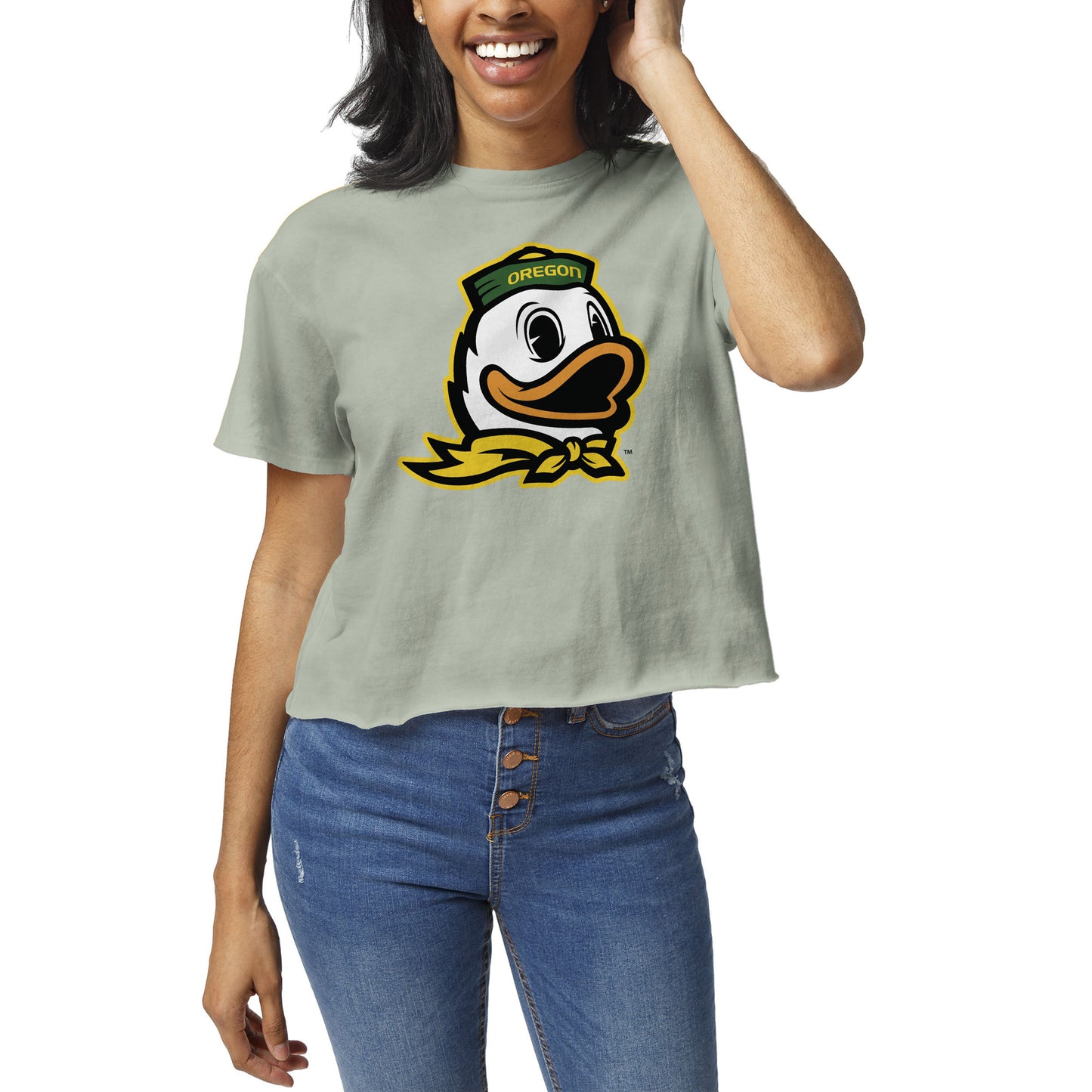 Women's League Collegiate Wear Green Oregon Ducks Clothesline Crop T-Shirt