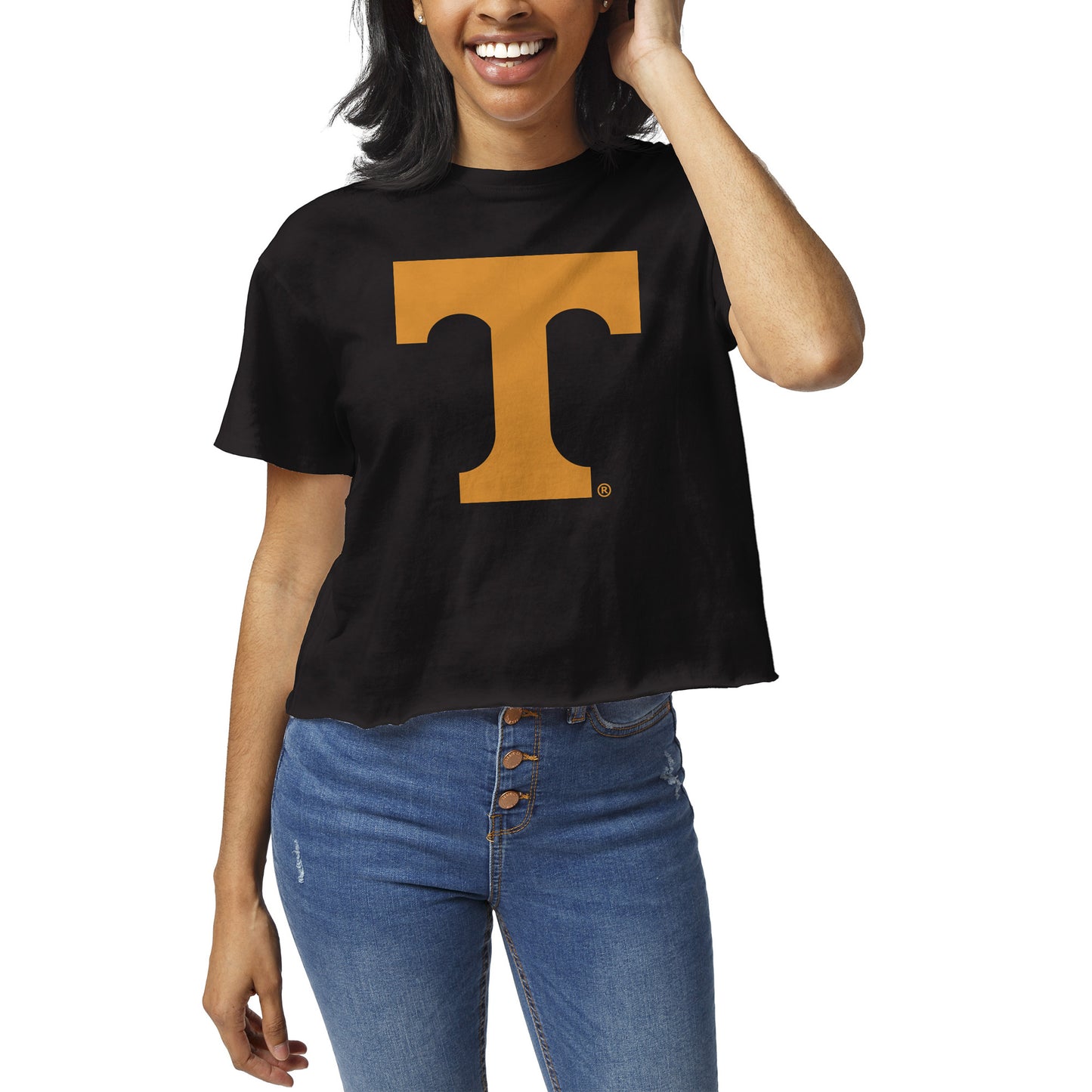 Women's League Collegiate Wear Black Tennessee Volunteers Clothesline Crop T-Shirt