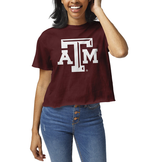 Women's League Collegiate Wear Maroon Texas A&M Aggies Clothesline Crop T-Shirt