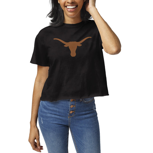 Women's League Collegiate Wear Black Texas Longhorns Clothesline Crop T-Shirt