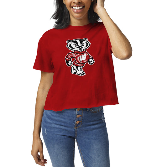 Women's League Collegiate Wear Red Wisconsin Badgers Clothesline Crop T-Shirt