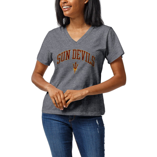 Women's League Collegiate Wear Heather Gray Arizona State Sun Devils Intramural Boyfriend V-Neck T-Shirt