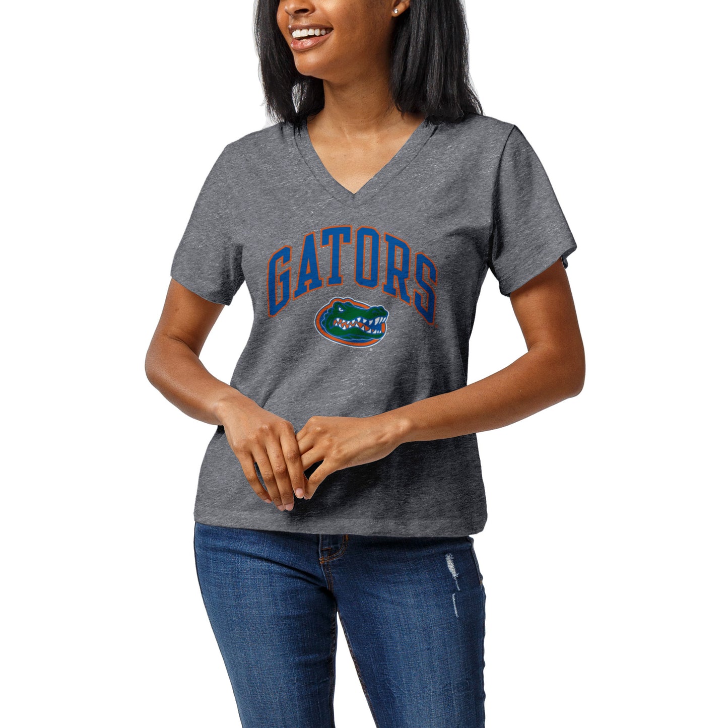 Women's League Collegiate Wear Heather Gray Florida Gators Intramural Boyfriend V-Neck T-Shirt