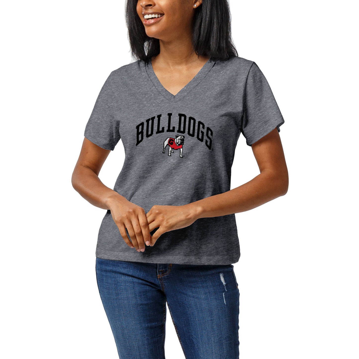 Women's League Collegiate Wear Heather Gray Georgia Bulldogs Intramural Boyfriend V-Neck T-Shirt