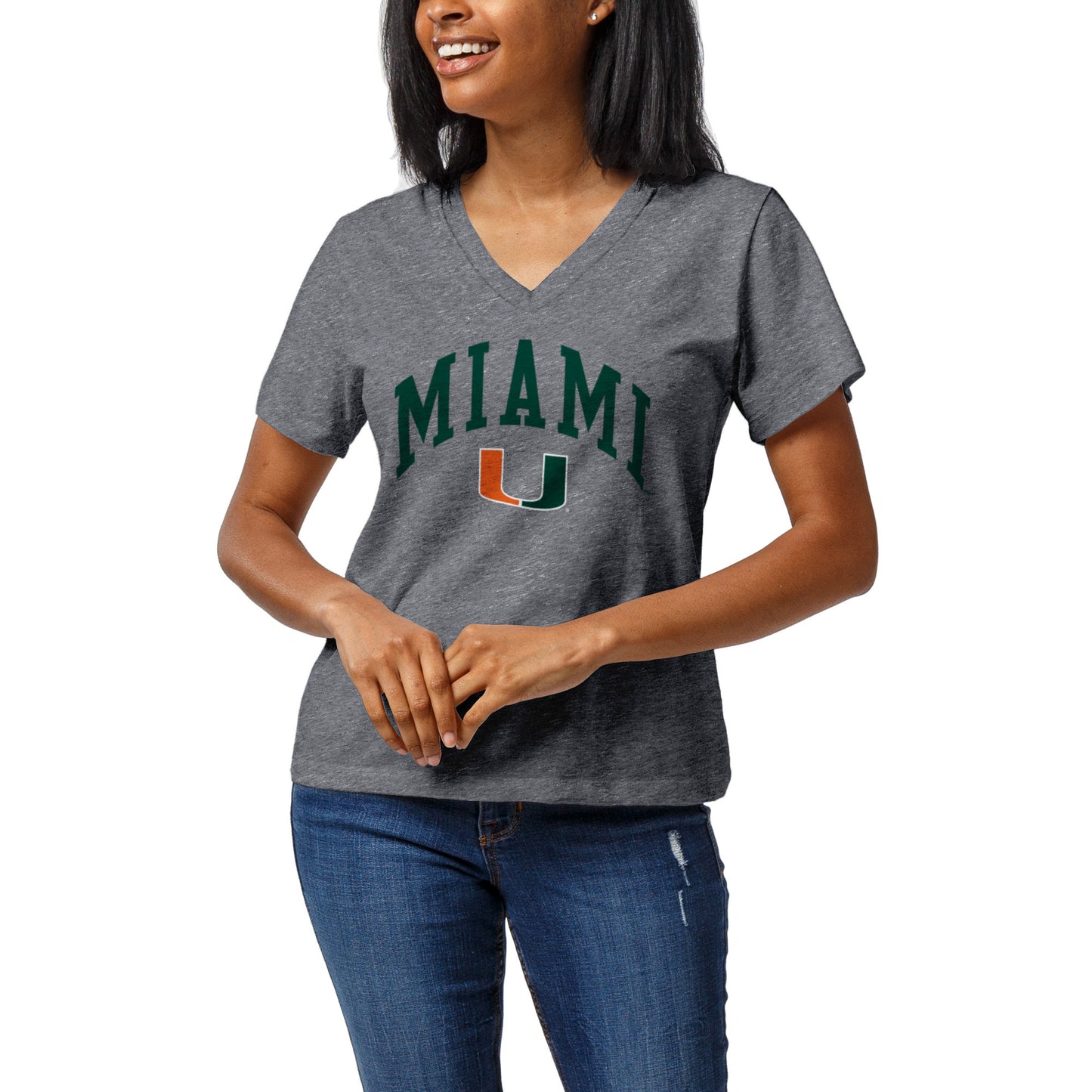 Women's League Collegiate Wear Heather Gray Miami Hurricanes Intramural Boyfriend V-Neck T-Shirt