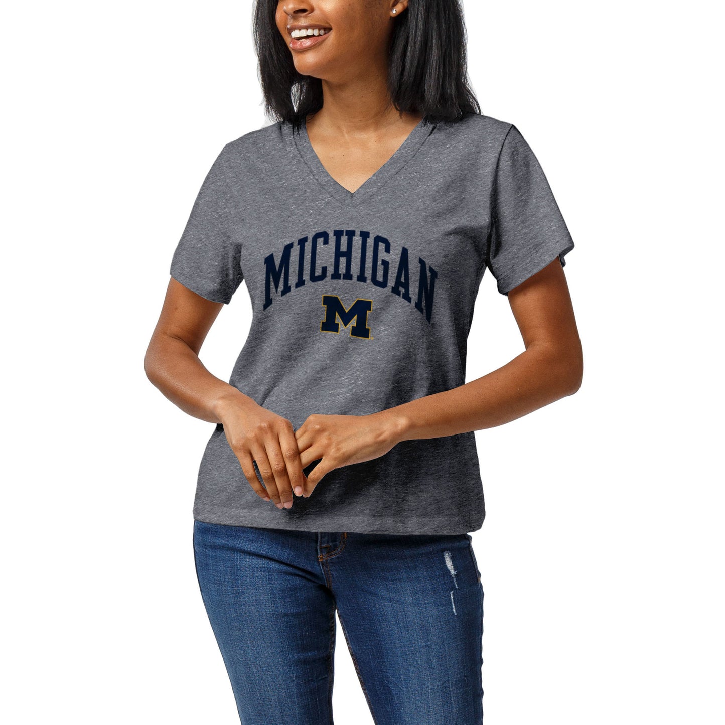 Women's League Collegiate Wear Heather Gray Michigan Wolverines Intramural Boyfriend V-Neck T-Shirt