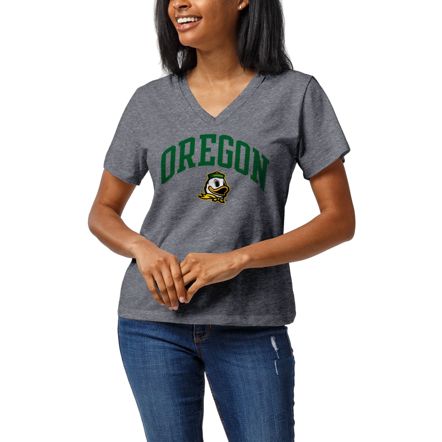 Women's League Collegiate Wear Heather Gray Oregon Ducks Intramural Boyfriend V-Neck T-Shirt