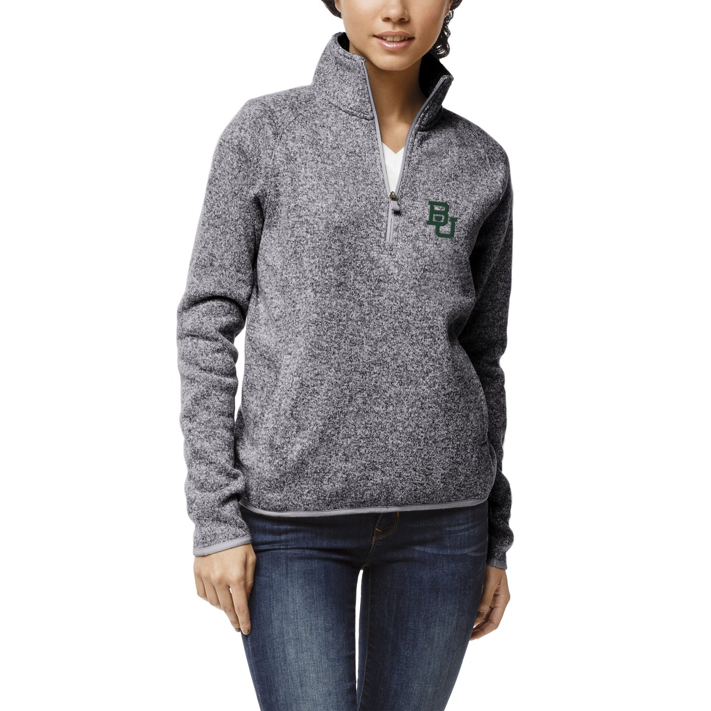 Women's League Collegiate Wear Heather Gray Baylor Bears Saranac Quarter-Zip Pullover Top