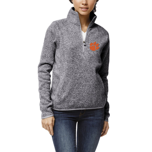 Women's League Collegiate Wear Heather Gray Clemson Tigers Saranac Quarter-Zip Pullover Top