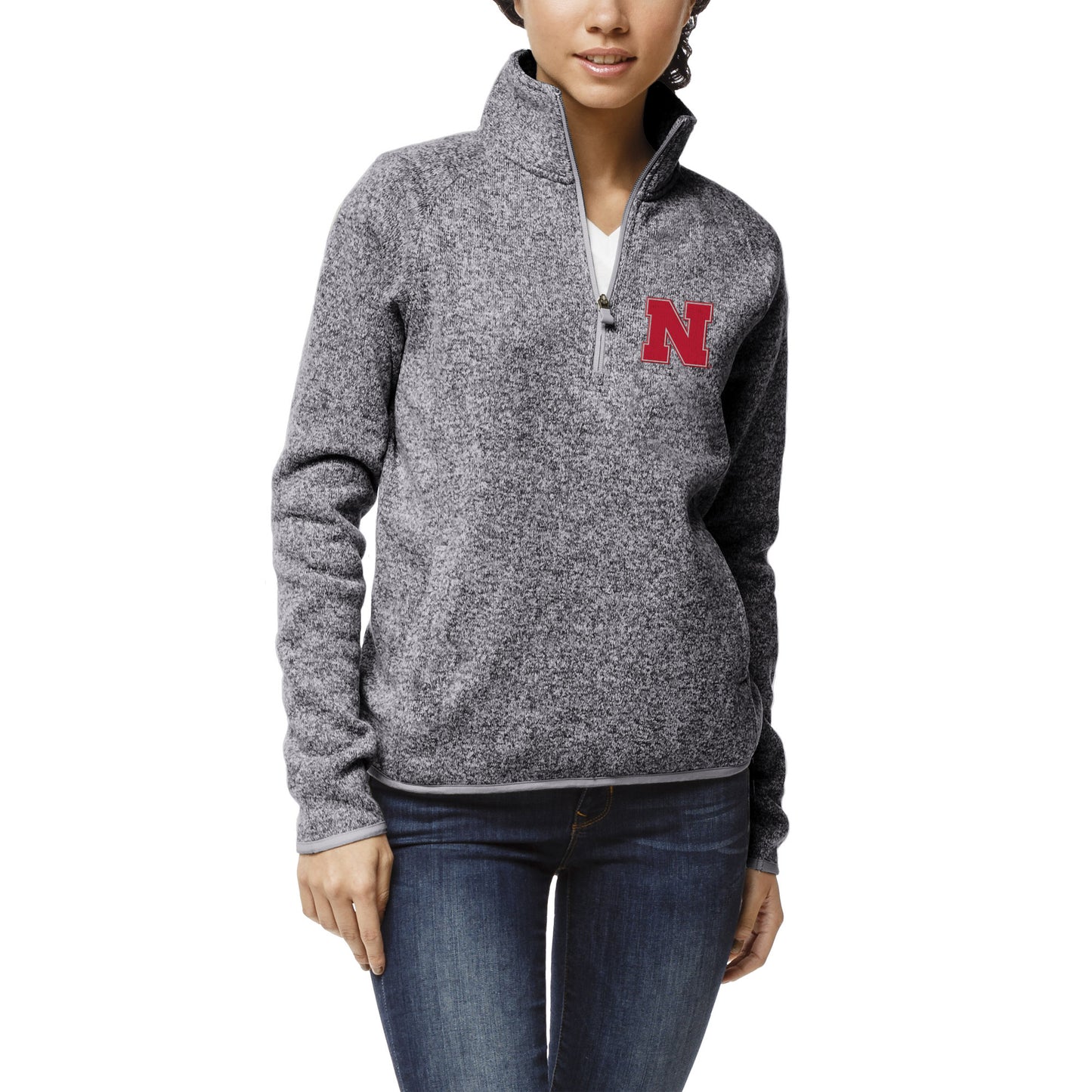 Women's League Collegiate Wear Heather Gray Nebraska Huskers Saranac Quarter-Zip Pullover Top