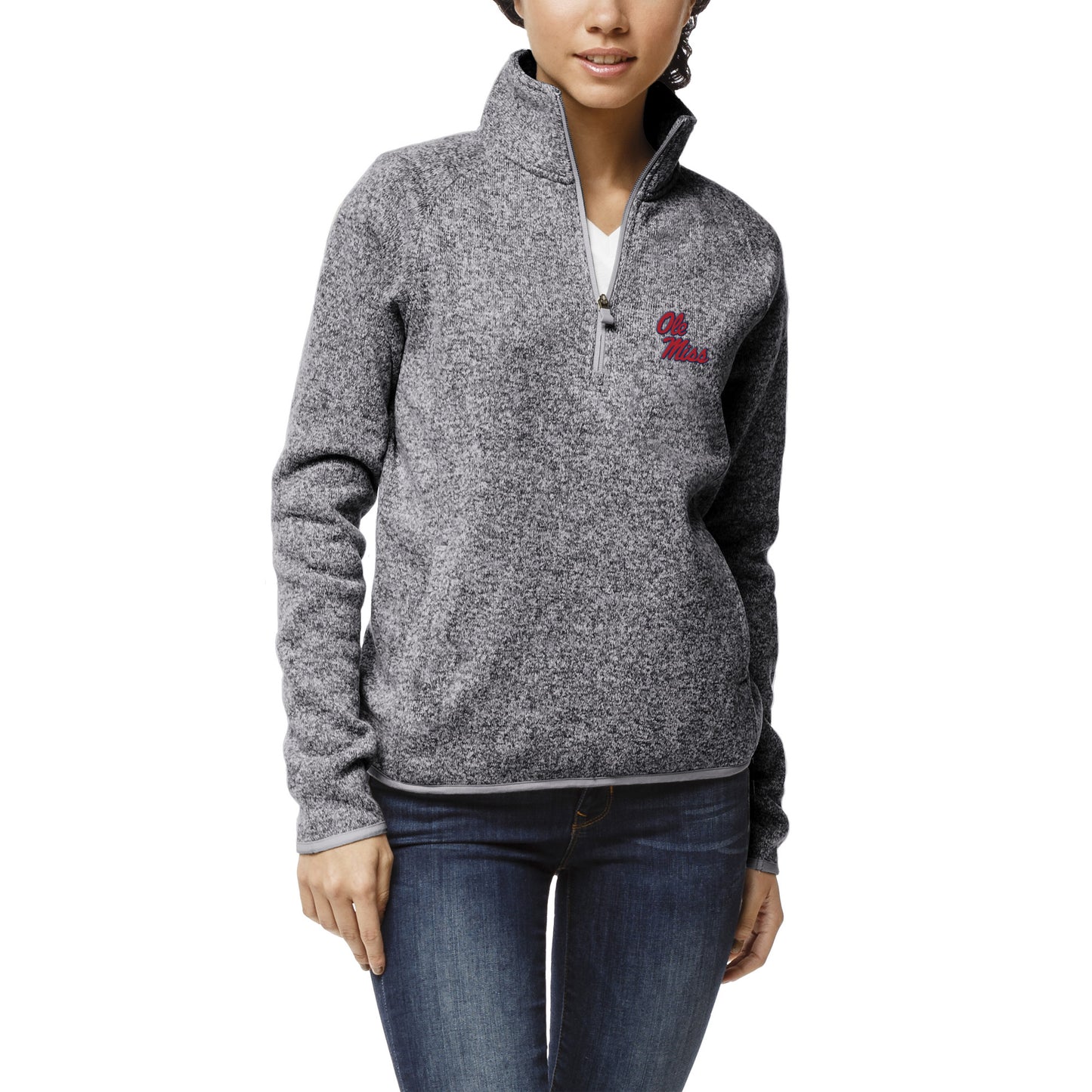 Women's League Collegiate Wear Heather Gray Ole Miss Rebels Saranac Quarter-Zip Pullover Top