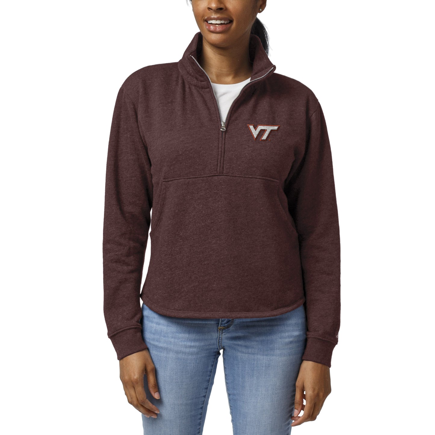 Women's League Collegiate Wear Maroon Virginia Tech Hokies Victory Springs Tri-Blend Quarter-Zip Pullover Sweatshirt