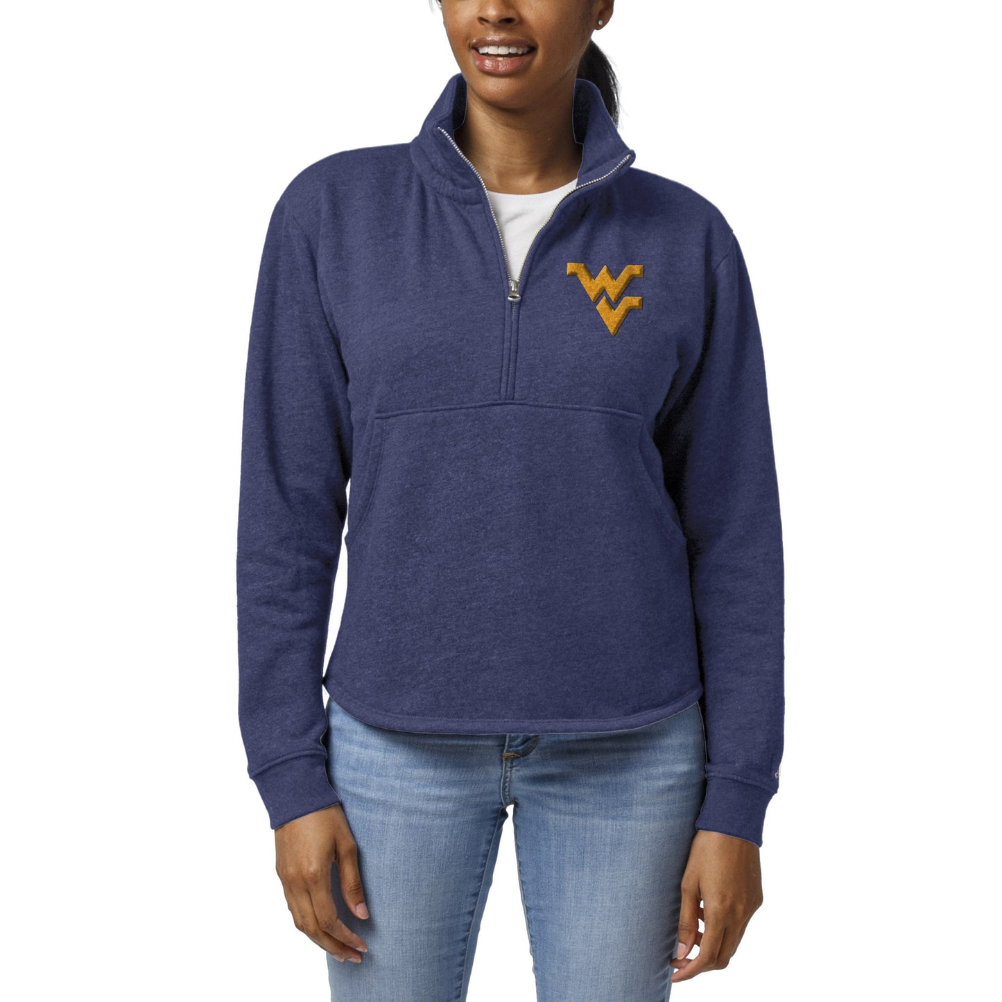 Women's League Collegiate Wear Heather Royal West Virginia Mountaineers Victory Springs Tri-Blend Quarter-Zip Pullover Sweatshirt