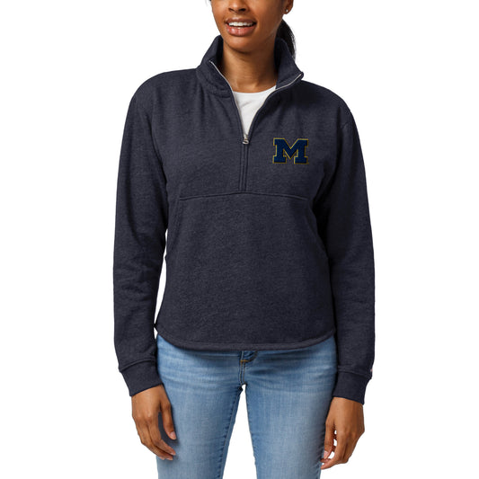 Women's League Collegiate Wear Heather Navy Michigan Wolverines Victory Springs Tri-Blend Quarter-Zip Pullover Sweatshirt