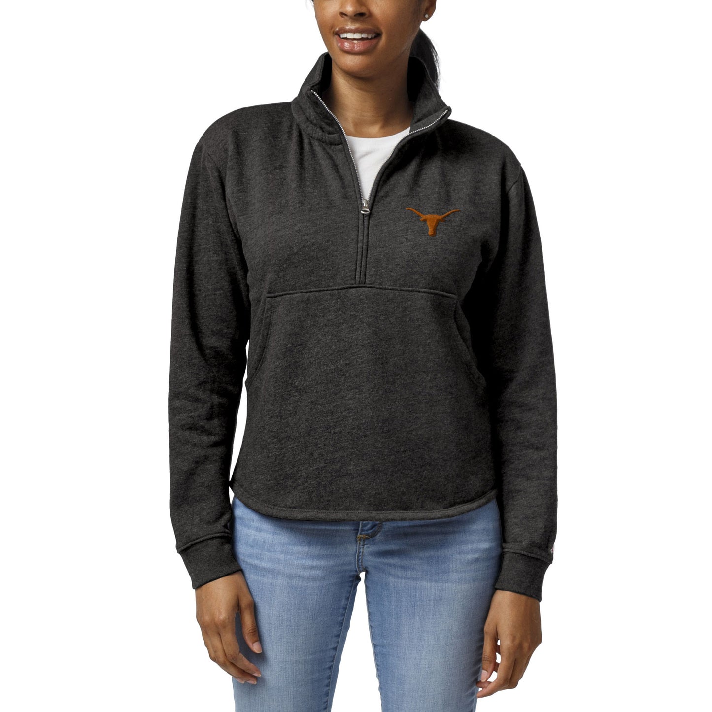 Women's League Collegiate Wear Charcoal Texas Longhorns Victory Springs Tri-Blend Quarter-Zip Pullover Sweatshirt