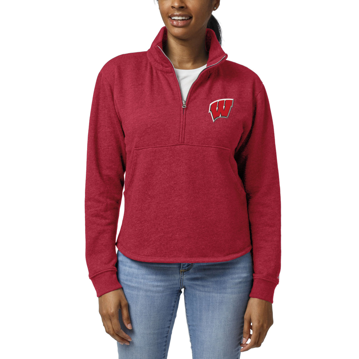 Women's League Collegiate Wear Heather Red Wisconsin Badgers Victory Springs Tri-Blend Quarter-Zip Pullover Sweatshirt