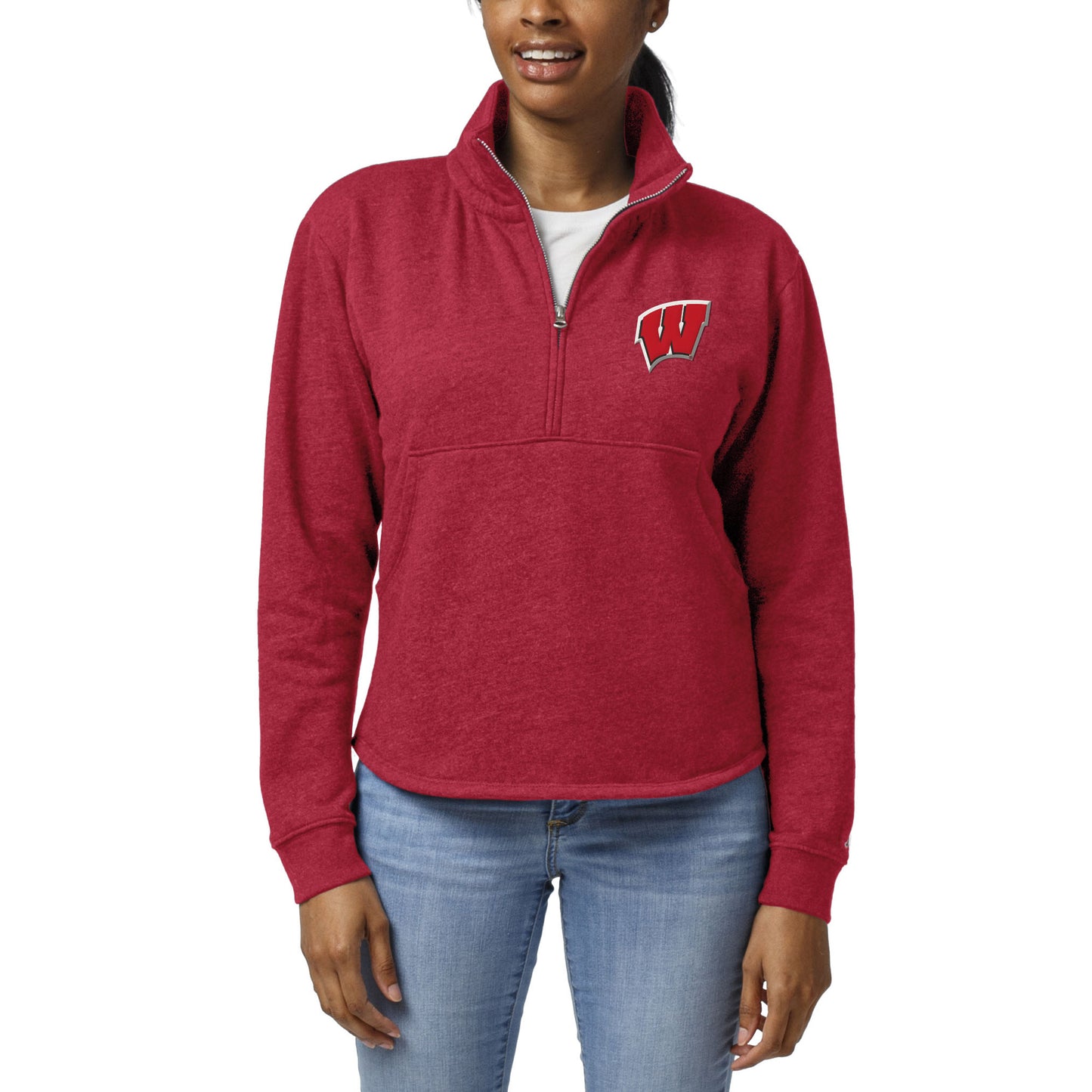 Women's League Collegiate Wear Heather Red Wisconsin Badgers Victory Springs Tri-Blend Quarter-Zip Pullover Sweatshirt