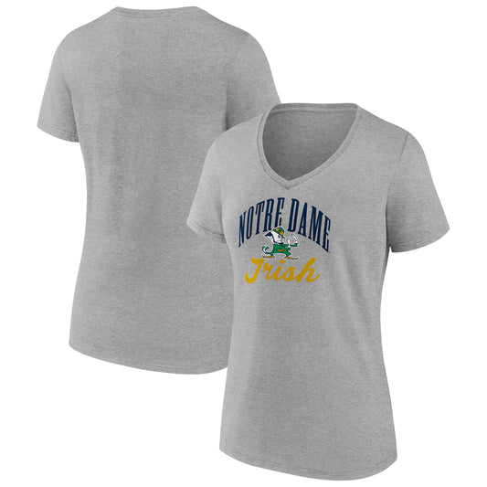 Women's Gray Notre Dame Fighting Irish Victory Script Team V-Neck T-Shirt