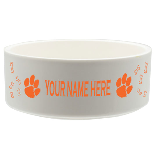 White Clemson Tigers 20oz. Personalized Pet Bowl