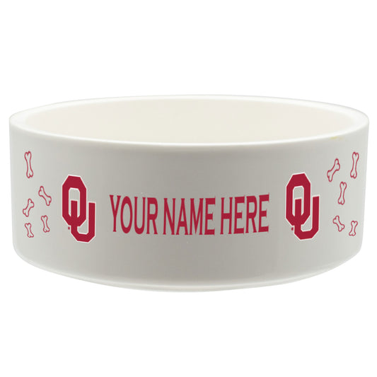 White Oklahoma Sooners 20oz. Personalized Pet Bowl