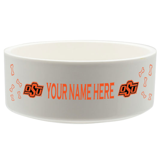 White Oklahoma State Cowboys 20oz. Personalized Pet Bowl