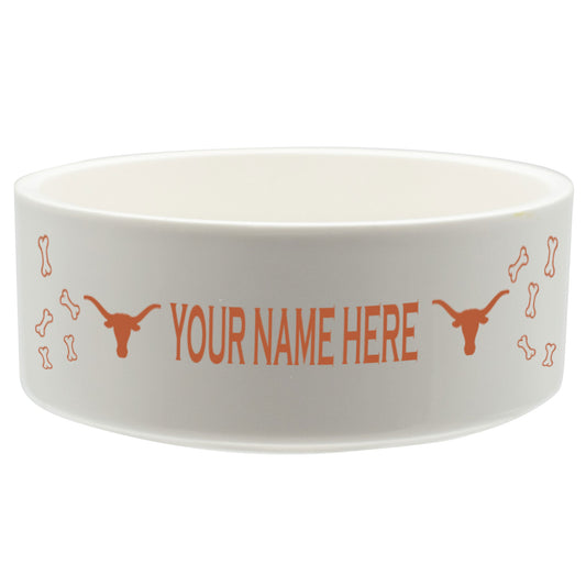 White Texas Longhorns 20oz. Personalized Pet Bowl