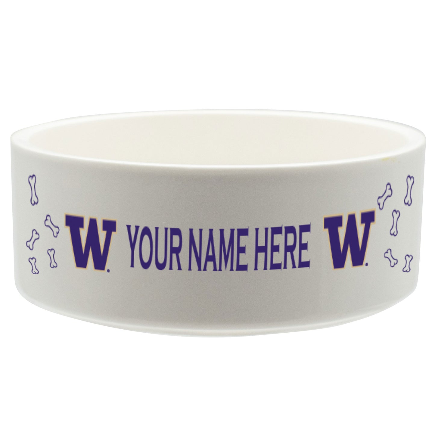 White Washington Huskies 20oz. Personalized Pet Bowl