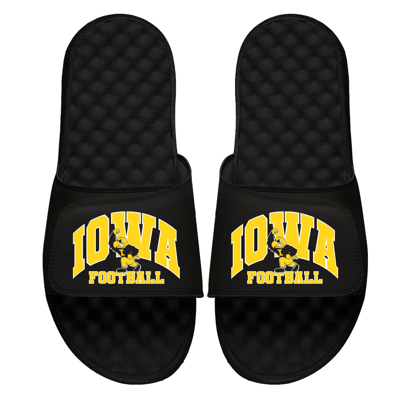 Unisex ISlide Black Iowa Hawkeyes Football Varsity Slide Sandals